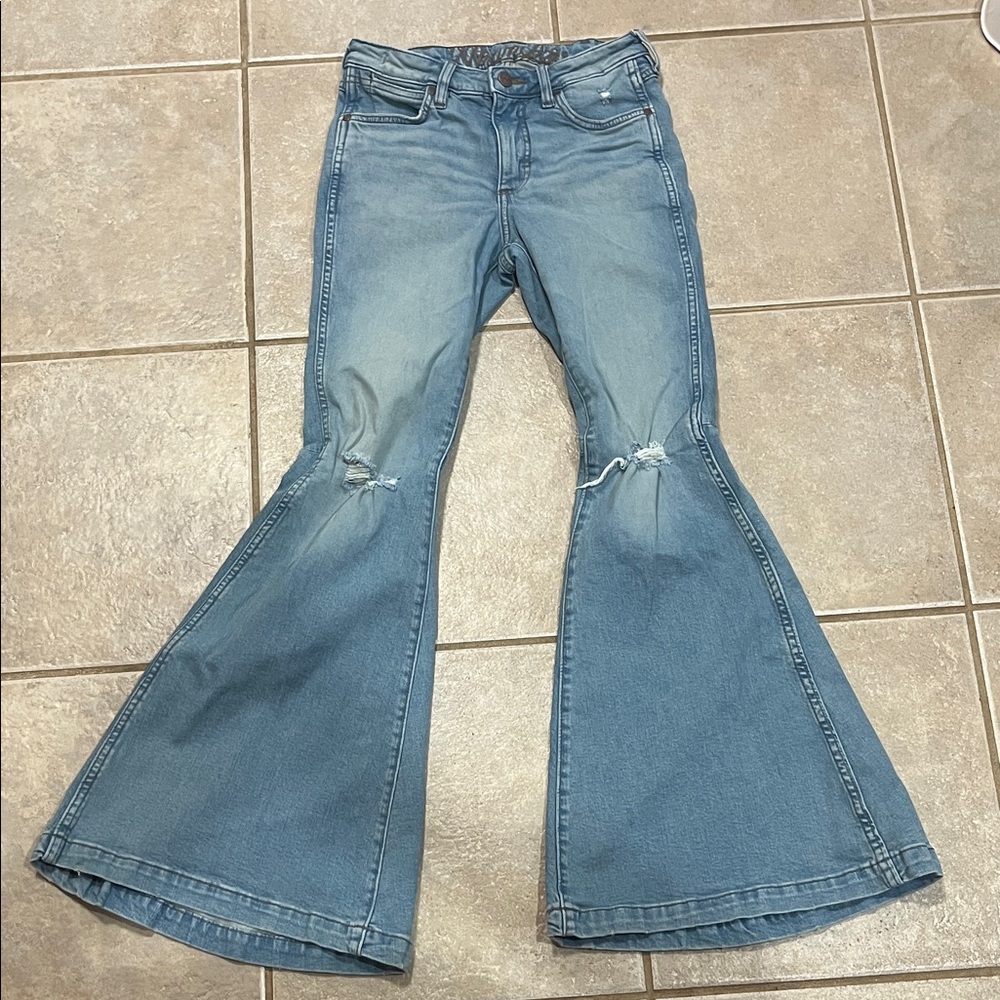 Women's Wrangler Distressed High Waisted Flare Blue Jeans